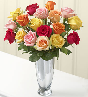 12 Colored Roses in a Vase
